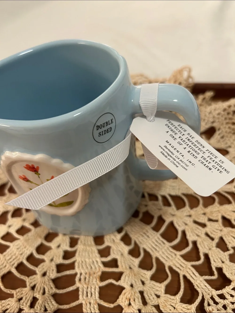 NWT Rae Dunn Blue Floral Grateful Double Sided Ceramic Mug